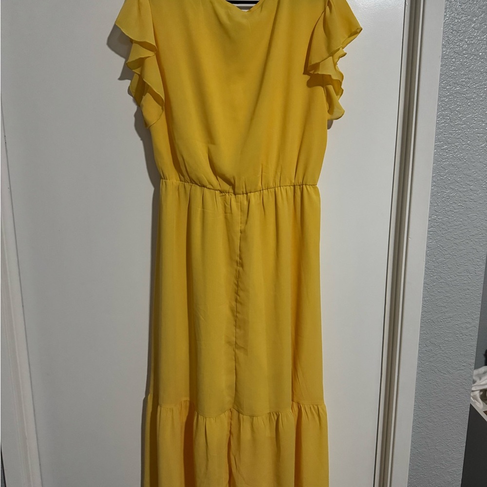 Yellow Flutter Sleeve V-Neck Midi Dress for Wedding Guest - Picture 6 of 6